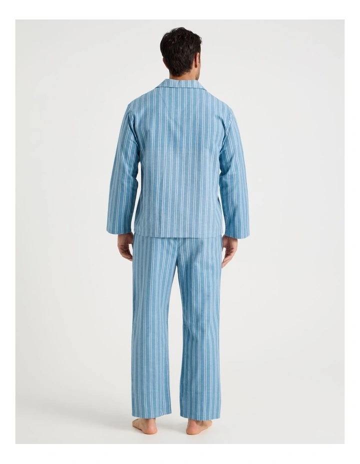 Long Sleeve Flannelette Pyjama Set in Blue Stripe image 4