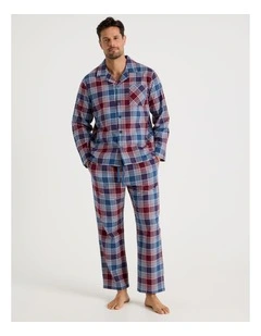 Long Sleeve Flannelette Pyjama Set in Burgundy Check