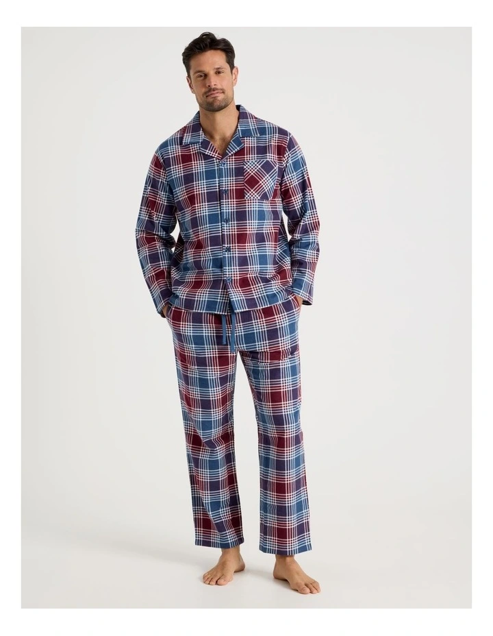 Long Sleeve Flannelette Pyjama Set in Burgundy Check image 1