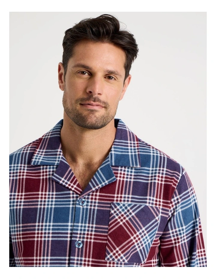Long Sleeve Flannelette Pyjama Set in Burgundy Check image 2