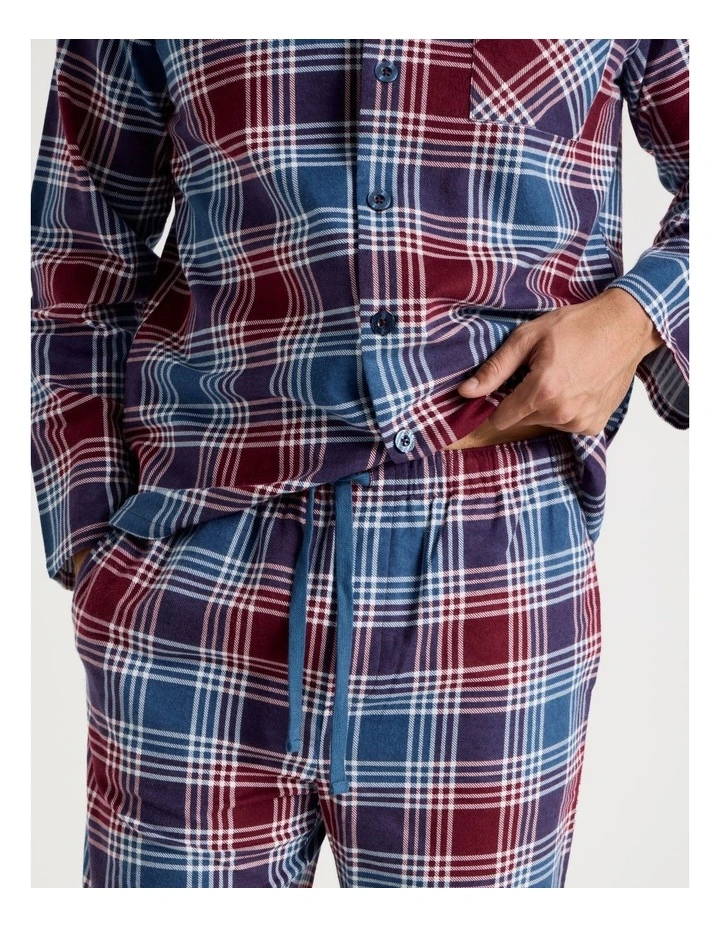 Long Sleeve Flannelette Pyjama Set in Burgundy Check image 3