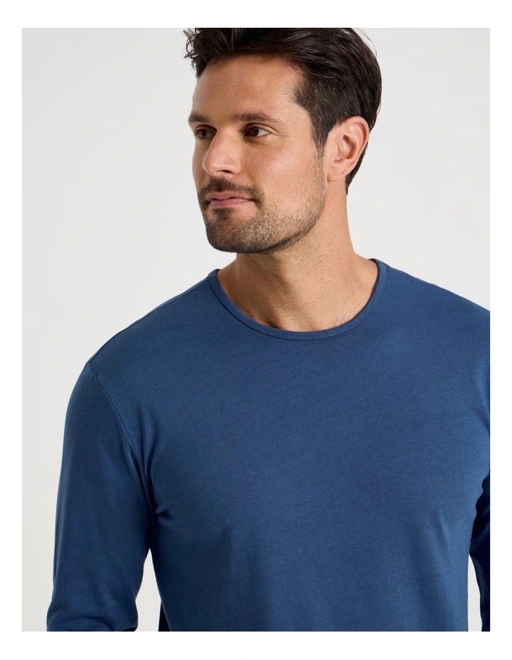 Long Sleeve Tee and Flannelette Pant Pyjama Set in Blue & Burgundy Stripe image 2