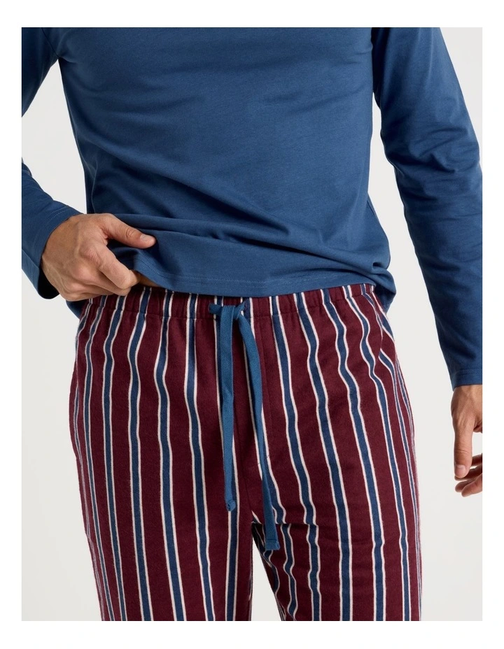 Long Sleeve Tee and Flannelette Pant Pyjama Set in Blue & Burgundy Stripe image 3
