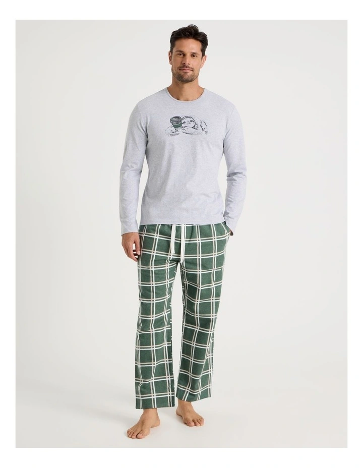 Long Sleeve Tee and Flannelette Pant Pyjama Set in Sloth Print image 1
