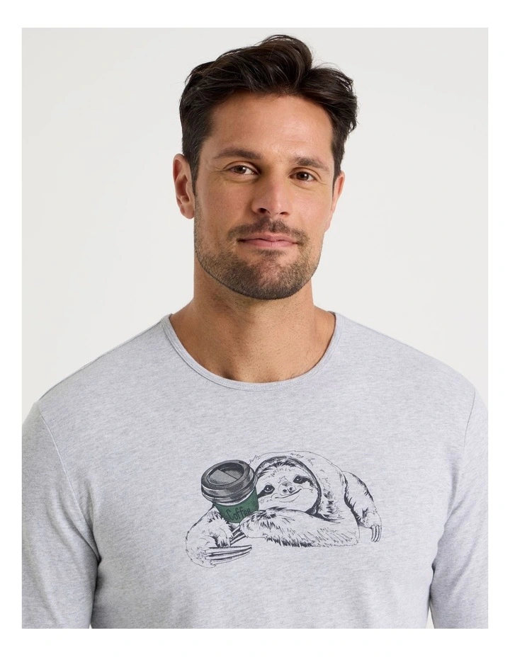 Long Sleeve Tee and Flannelette Pant Pyjama Set in Sloth Print image 2