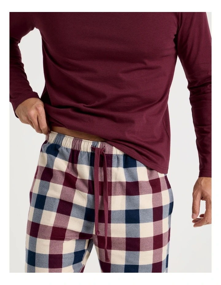 Long Sleeve Tee and Flannelette Pant Pyjama Set in Burgundy Check image 3