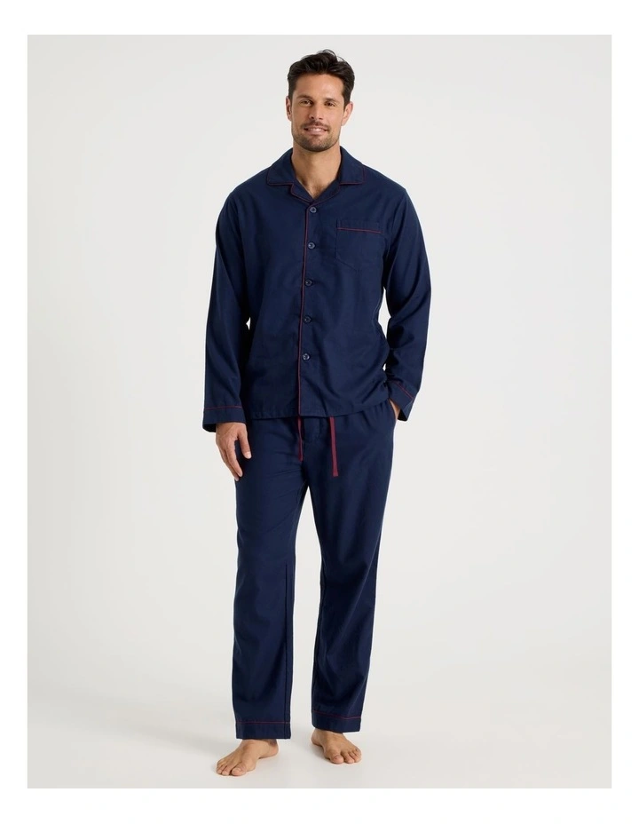 Long Sleeve Flannelette Pyjama Set in Navy image 1