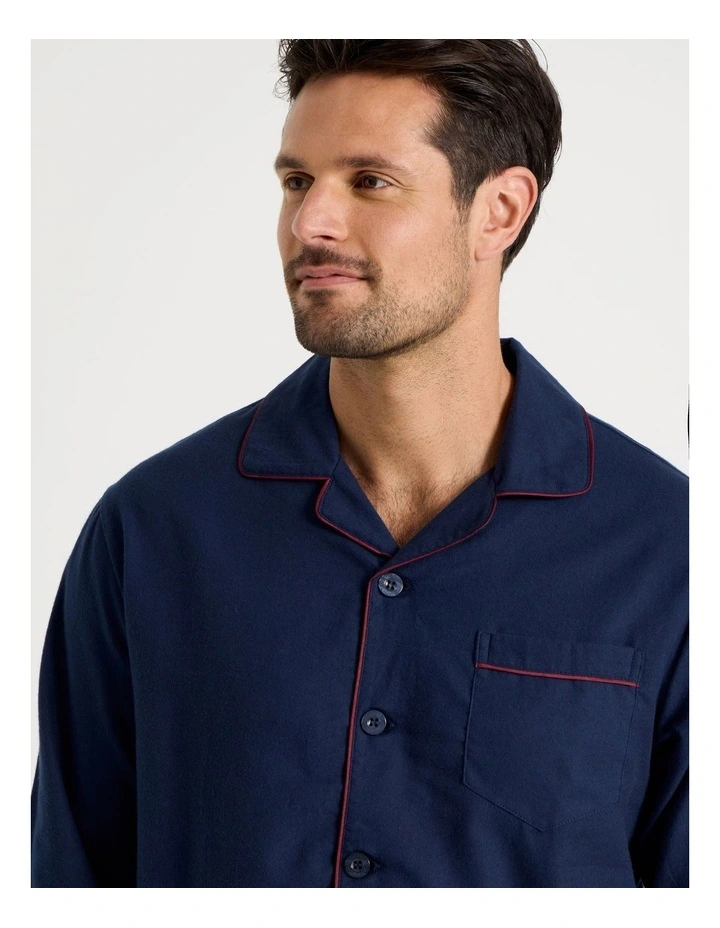 Long Sleeve Flannelette Pyjama Set in Navy image 2
