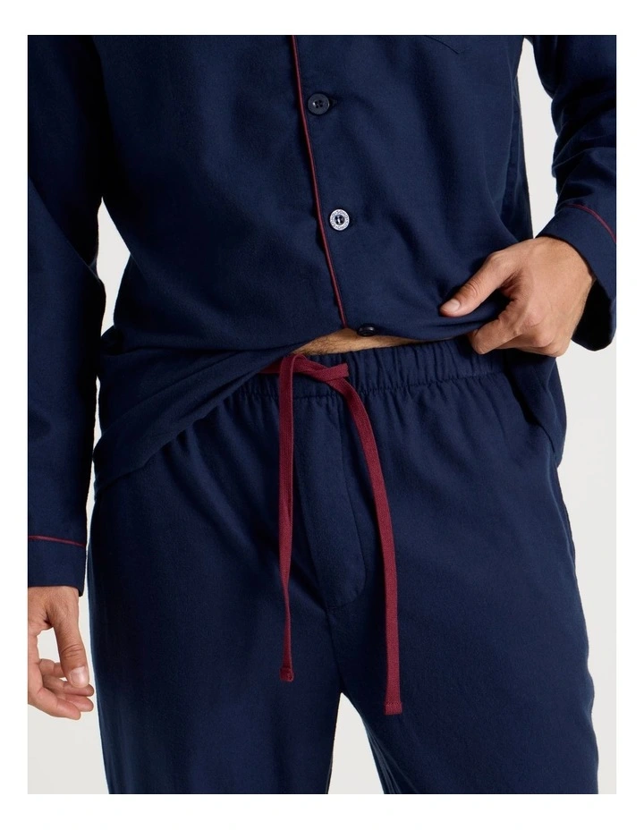 Long Sleeve Flannelette Pyjama Set in Navy image 3
