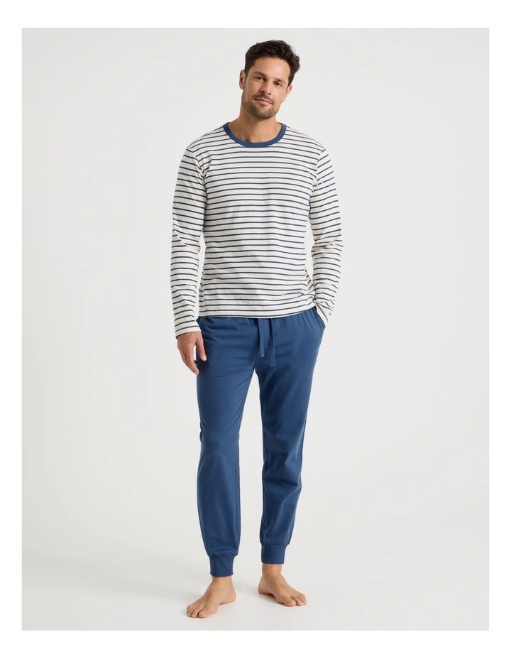 Long Sleeve Tee and Jogger Knit Pyjama Set in Classic Stripe image 1