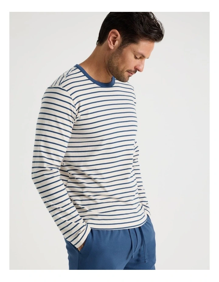 Long Sleeve Tee and Jogger Knit Pyjama Set in Classic Stripe image 2