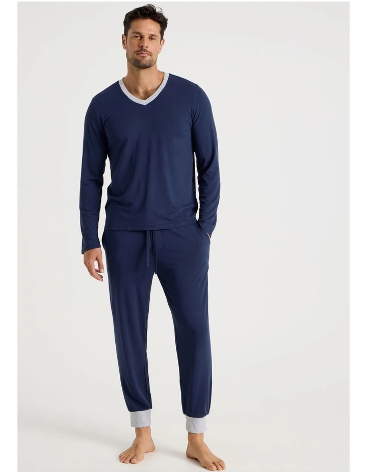 Bamboo Knit Pyjama Set in Navy image 1