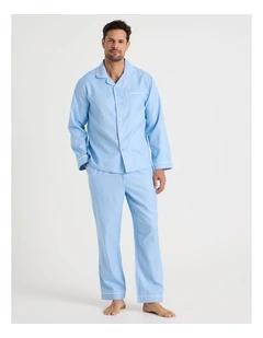 Long Sleeve Cotton Sateen Pyjama Set in Herringbone Plain