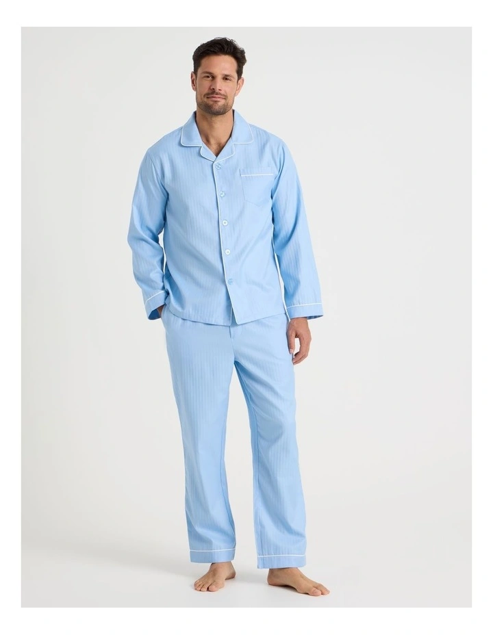 Long Sleeve Cotton Sateen Pyjama Set in Herringbone Plain image 1