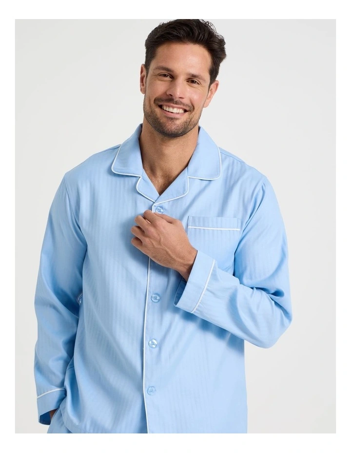 Long Sleeve Cotton Sateen Pyjama Set in Herringbone Plain image 2