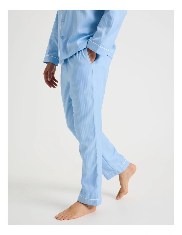 Long Sleeve Cotton Sateen Pyjama Set in Herringbone Plain image 3