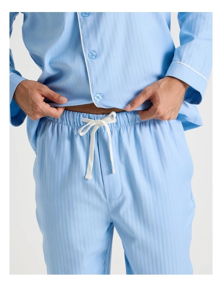 Long Sleeve Cotton Sateen Pyjama Set in Herringbone Plain image 4