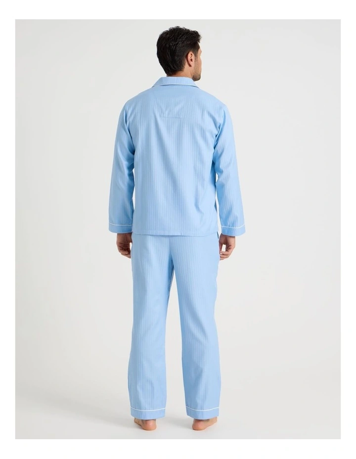 Long Sleeve Cotton Sateen Pyjama Set in Herringbone Plain image 5