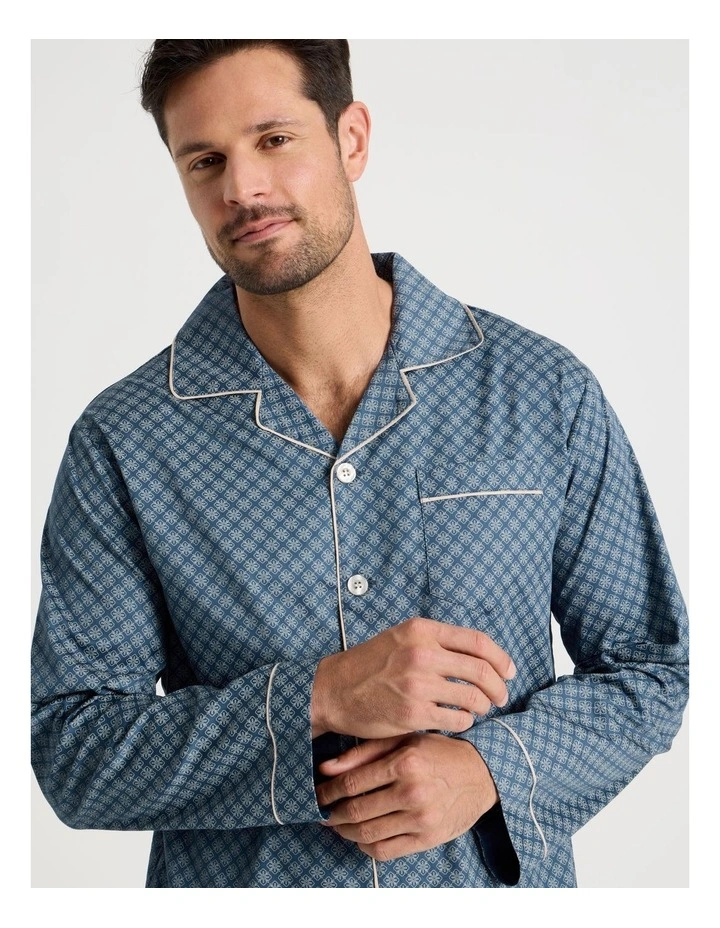 Long Sleeve Cotton Sateen Pyjama Set in Medallion Tile image 2