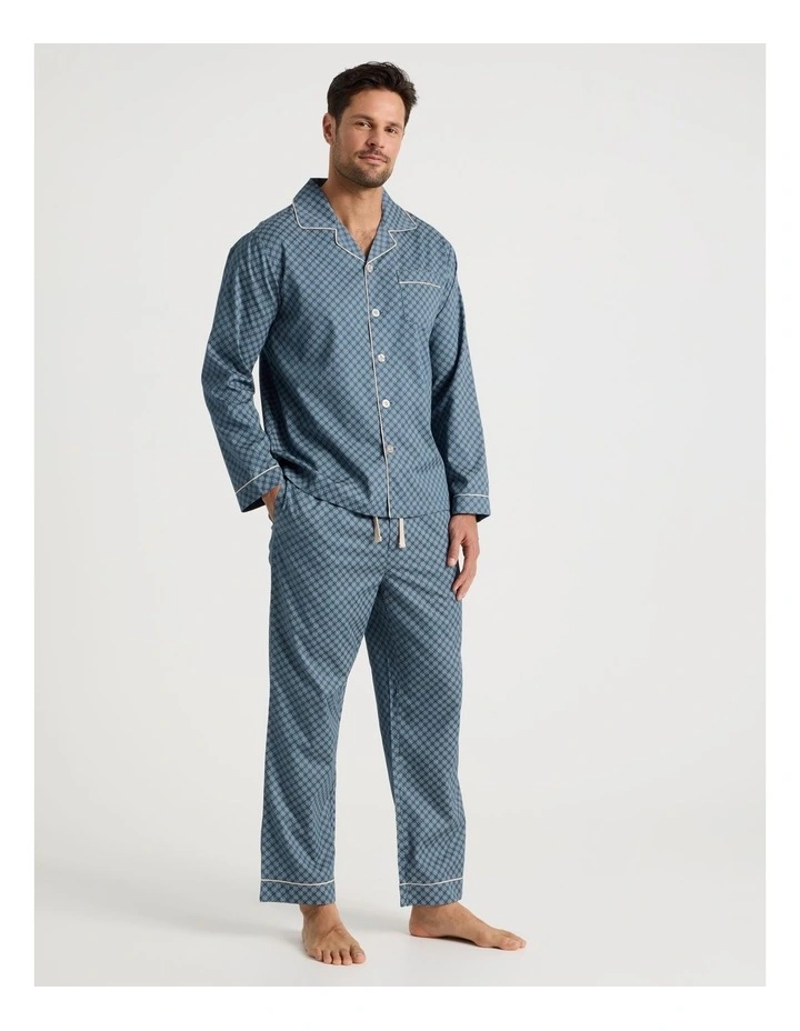 Long Sleeve Cotton Sateen Pyjama Set in Medallion Tile image 3