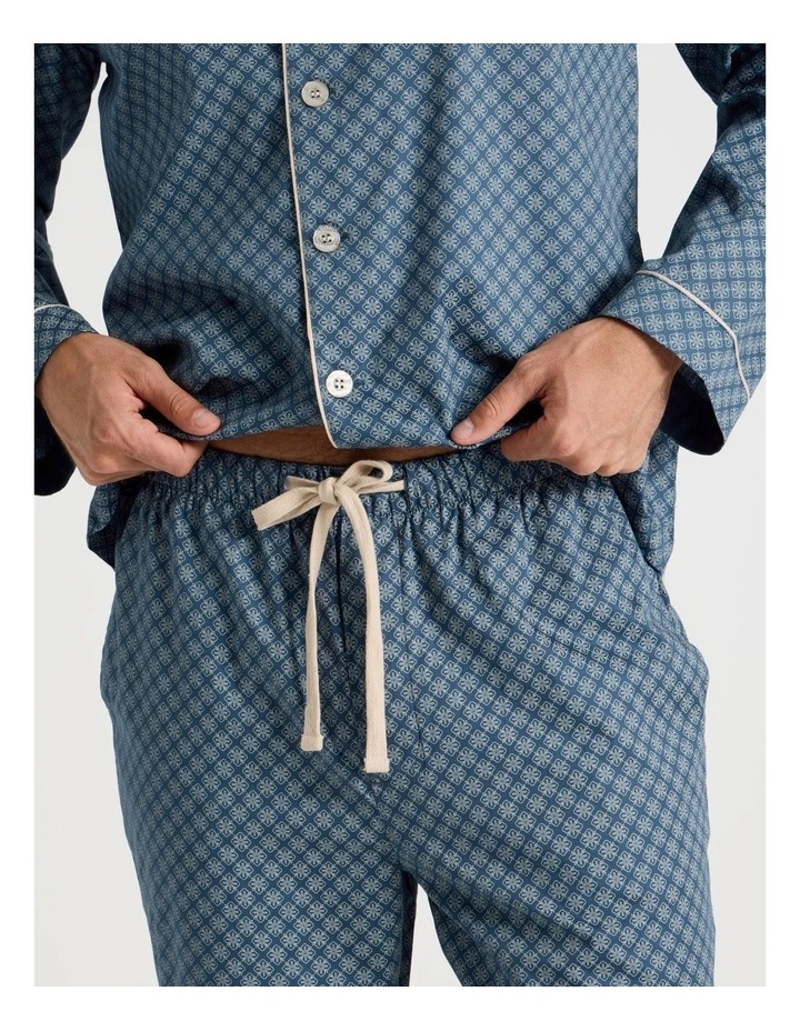 Long Sleeve Cotton Sateen Pyjama Set in Medallion Tile image 4