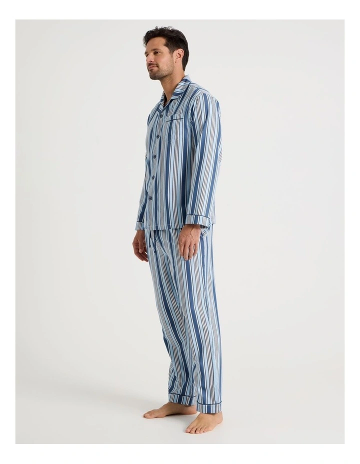 Long Sleeve Cotton Sateen Pyjama Set in Blue Stripe image 3