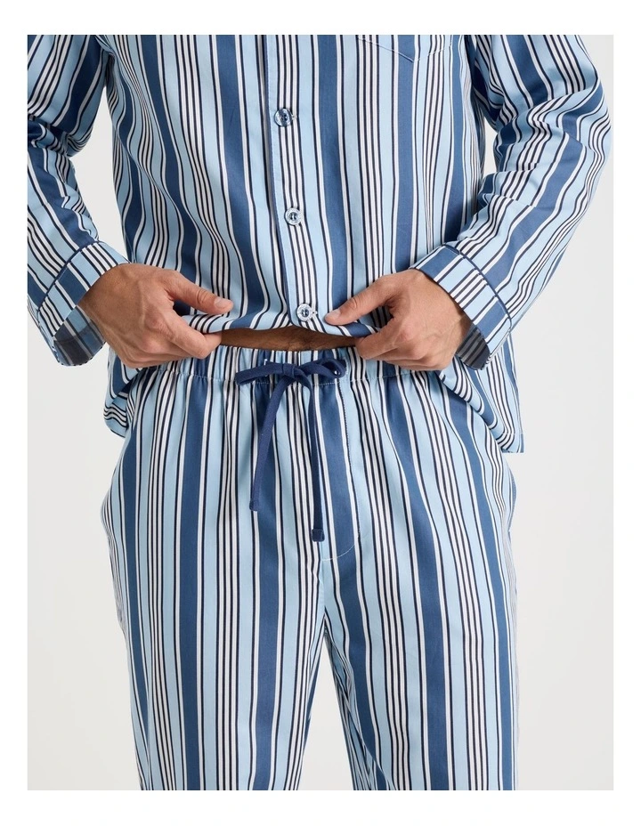Long Sleeve Cotton Sateen Pyjama Set in Blue Stripe image 4