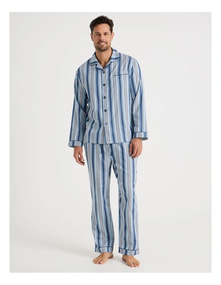 Long Sleeve Cotton Sateen Pyjama Set in Blue Stripe image 5