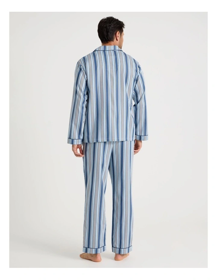 Long Sleeve Cotton Sateen Pyjama Set in Blue Stripe image 6