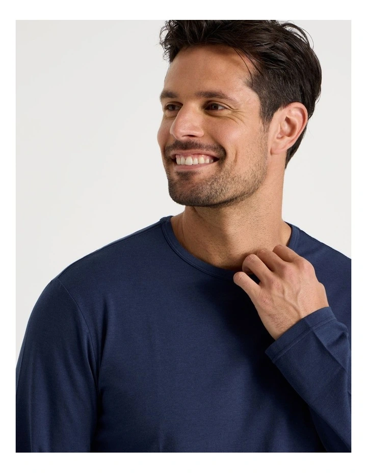 Long Sleeve Tee and Sateen Pant Pyjama Set in Navy & Modern Tile Print image 2