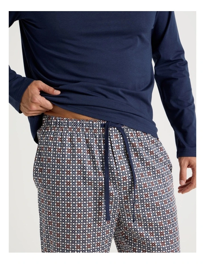 Long Sleeve Tee and Sateen Pant Pyjama Set in Navy & Modern Tile Print image 3