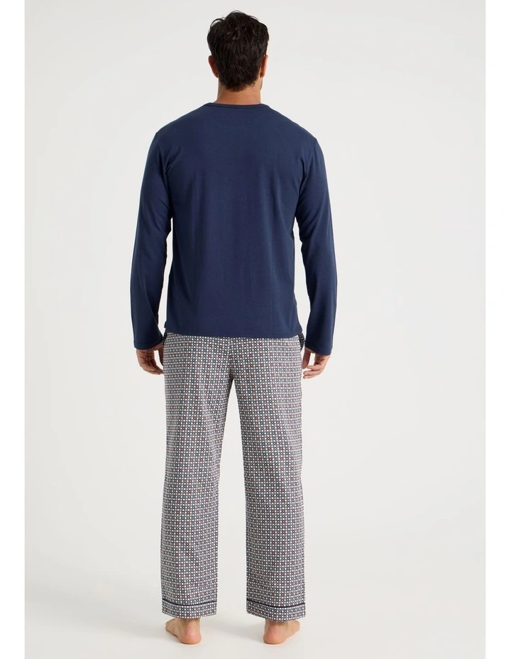 Long Sleeve Tee and Sateen Pant Pyjama Set in Navy & Modern Tile Print image 4