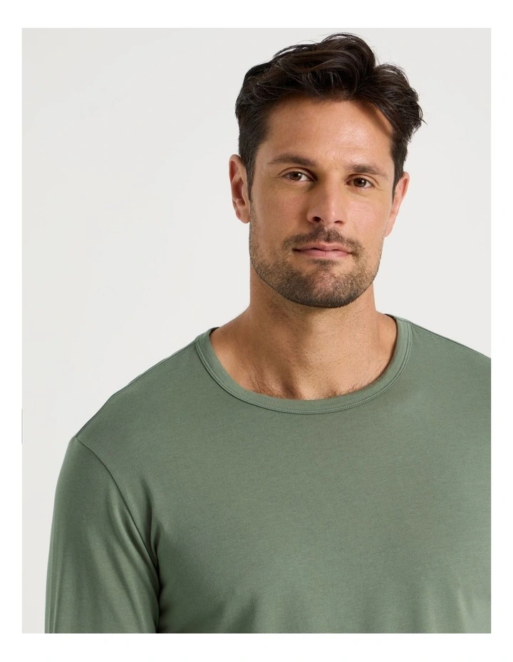 Long Sleeve Tee and Sateen Pant Pyjama Set in Green Stripe image 2