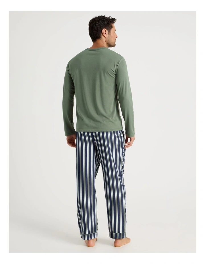 Long Sleeve Tee and Sateen Pant Pyjama Set in Green Stripe image 4