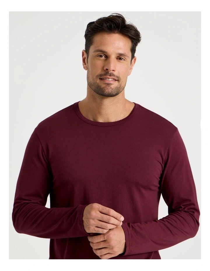 Long Sleeve Tee and Sateen Pant Pyjama Set in Burgundy Cubist Print image 2