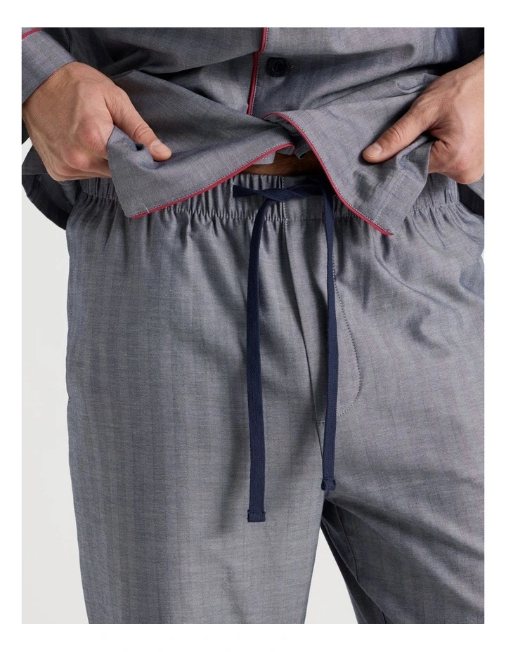 Long Sleeve Traditional Herringbone Pyjama Set in Navy Twist image 4