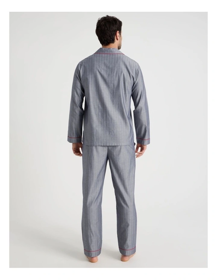 Long Sleeve Traditional Herringbone Pyjama Set in Navy Twist image 5