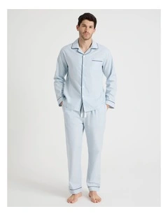 Long Sleeve Traditional Pyjama Set in Light Blue Twist