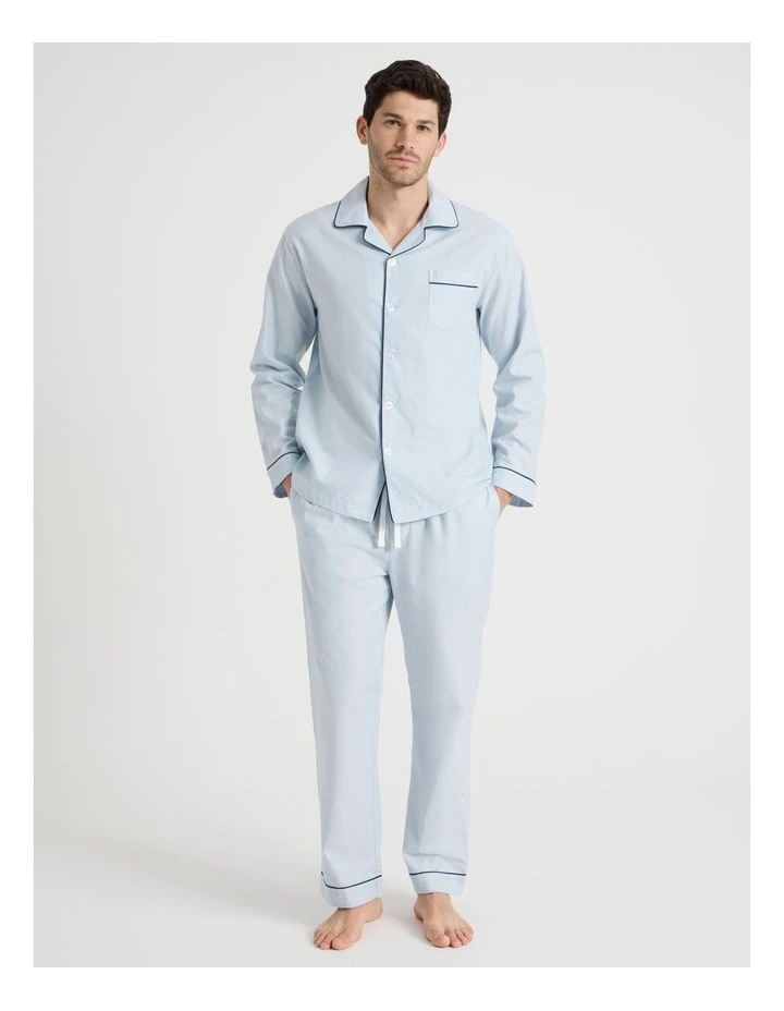 Long Sleeve Traditional Pyjama Set in Light Blue Twist image 1