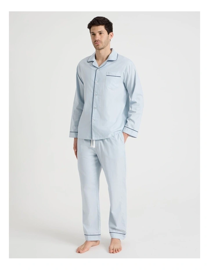 Long Sleeve Traditional Pyjama Set in Light Blue Twist image 3