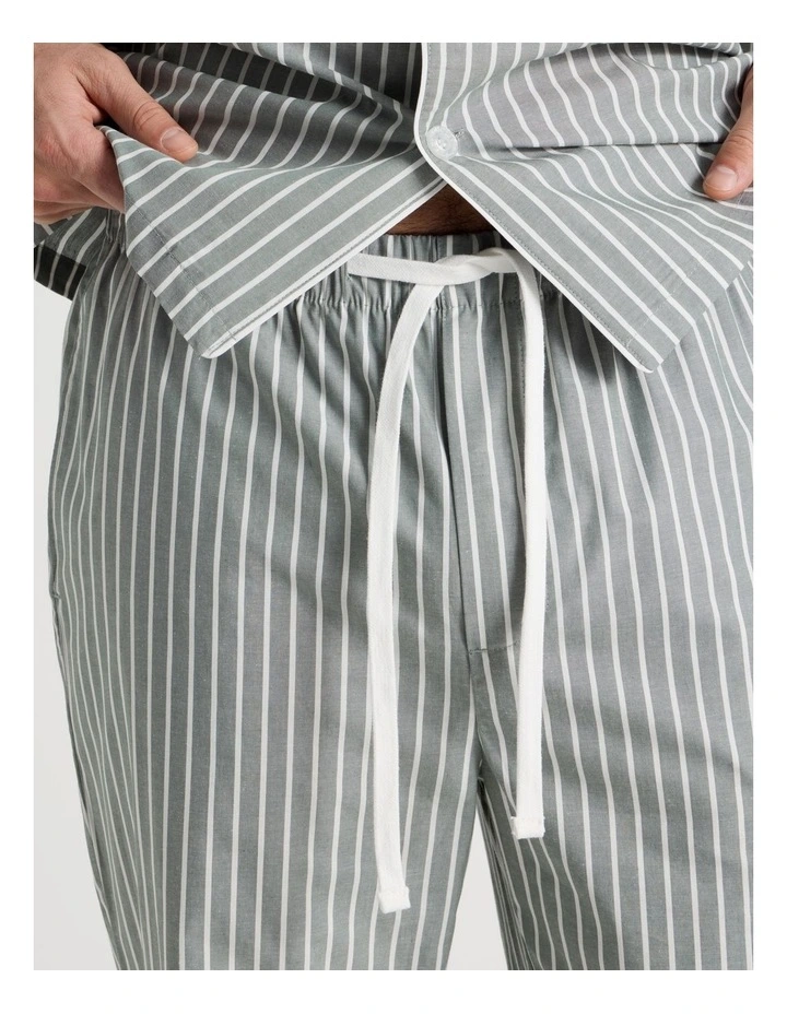 Long Sleeve Traditional Poplin Pyjama Set in Classic Sage Stripe image 3