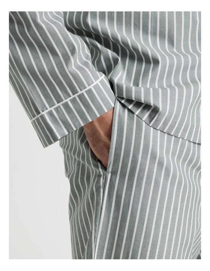 Long Sleeve Traditional Poplin Pyjama Set in Classic Sage Stripe image 4
