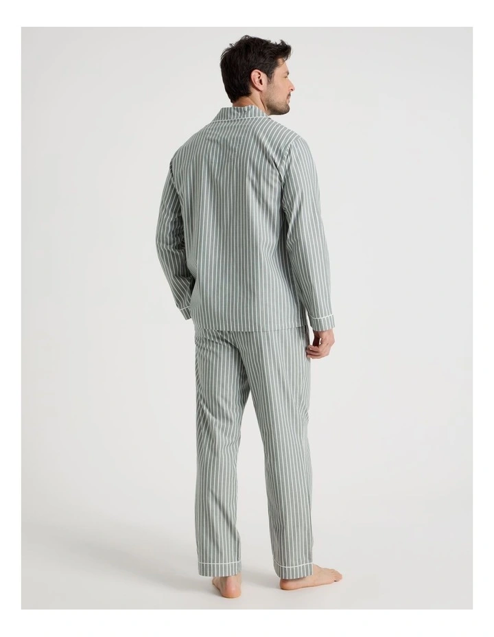 Long Sleeve Traditional Poplin Pyjama Set in Classic Sage Stripe image 5