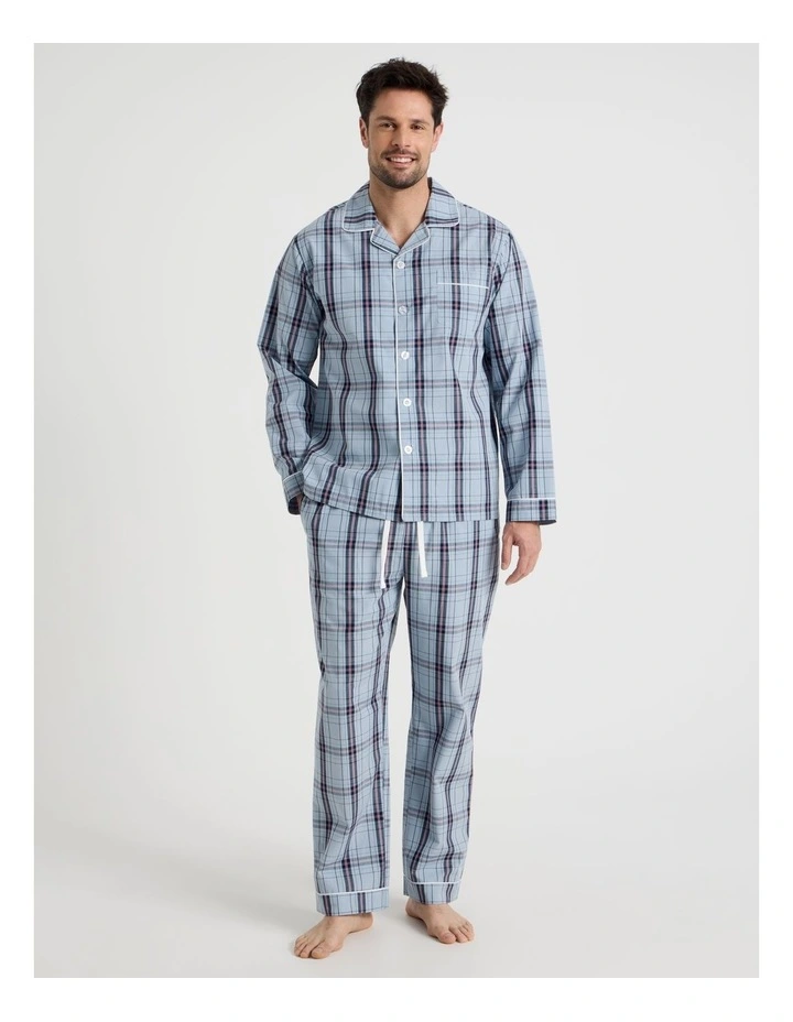 Long Sleeve Traditional Poplin Pyjama Set in Classic Blue Check image 1