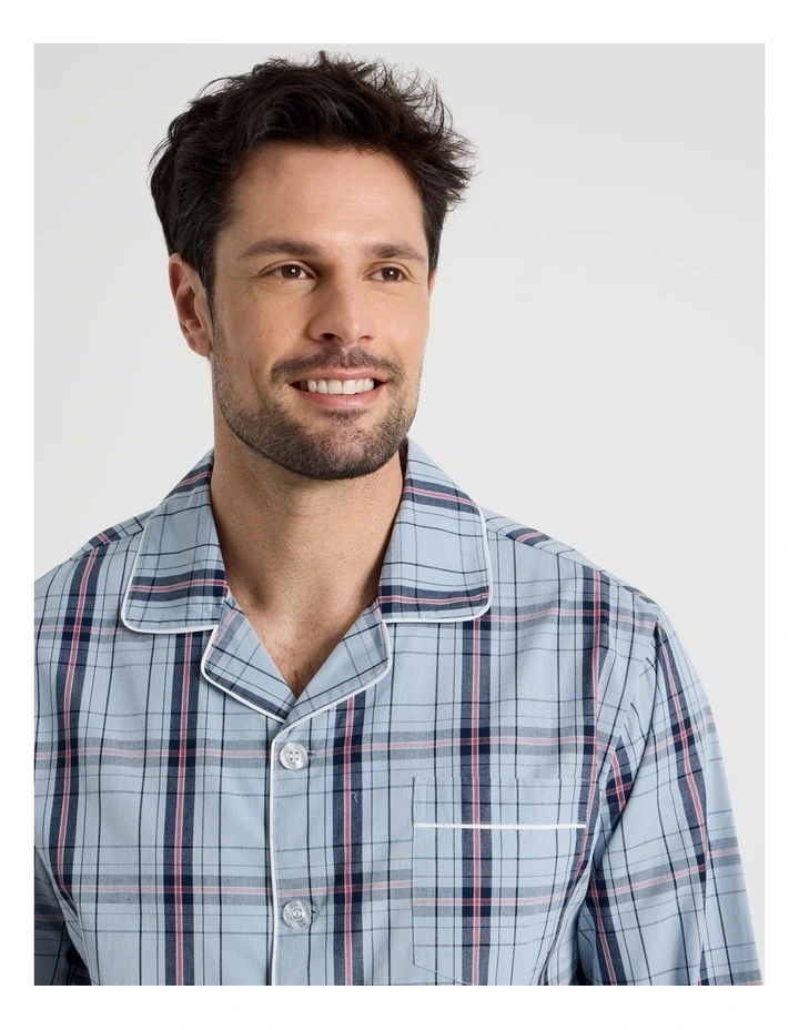 Long Sleeve Traditional Poplin Pyjama Set in Classic Blue Check image 2
