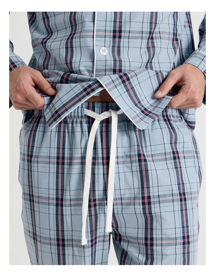 Long Sleeve Traditional Poplin Pyjama Set in Classic Blue Check image 3