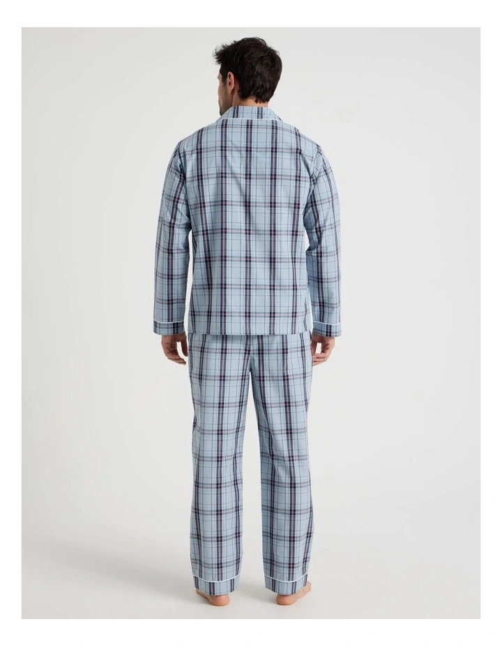 Long Sleeve Traditional Poplin Pyjama Set in Classic Blue Check image 4