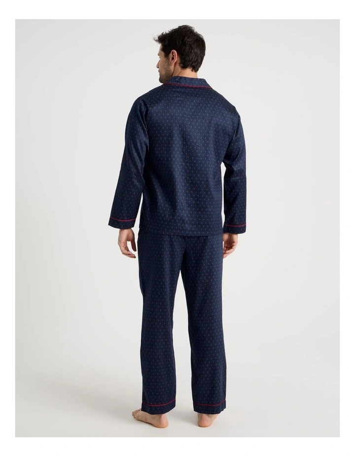 Long Sleeve Traditional Sateen Pyjama Set in Navy Diamond Print image 4