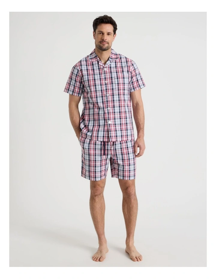 Short Sleeve Traditional Poplin Pyjama Set in Denim British Check image 1