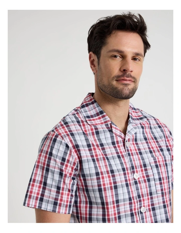 Short Sleeve Traditional Poplin Pyjama Set in Denim British Check image 2